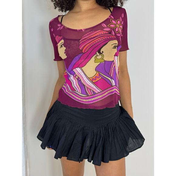 Vintage 00s Woman Graphic Mesh Short Sleeve Tee (S/M) indie gaultier - Picture 1 of 10